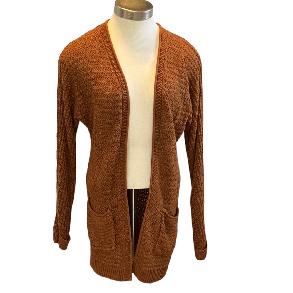 Pinque open weave fall rust color cardigan sweater size small
